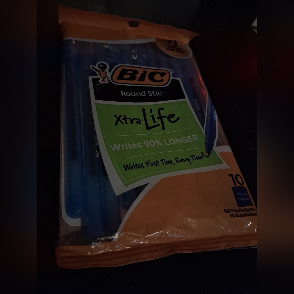 Brand New... Bic Round Stick extra Life blue pens unopened